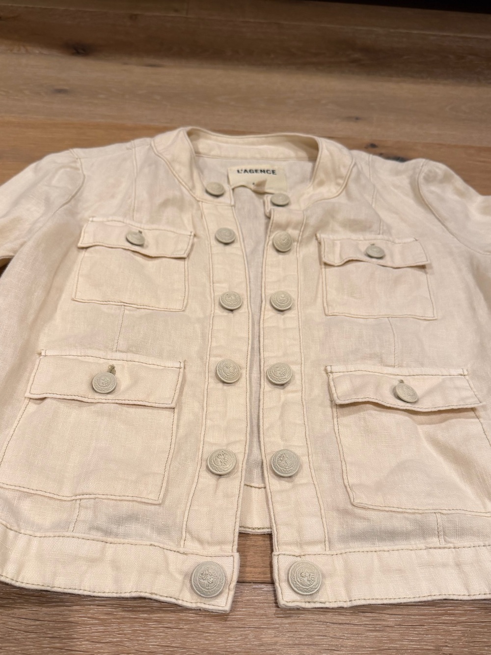 L'AGENCE Yari Collarless Lightweight 100% Linen Open-Front Jacket Size S - Picture 3 of 13